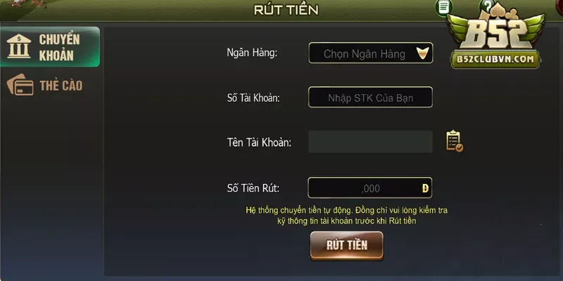 Chọn hình thức nạp tiền B52Club mà bạn muốn